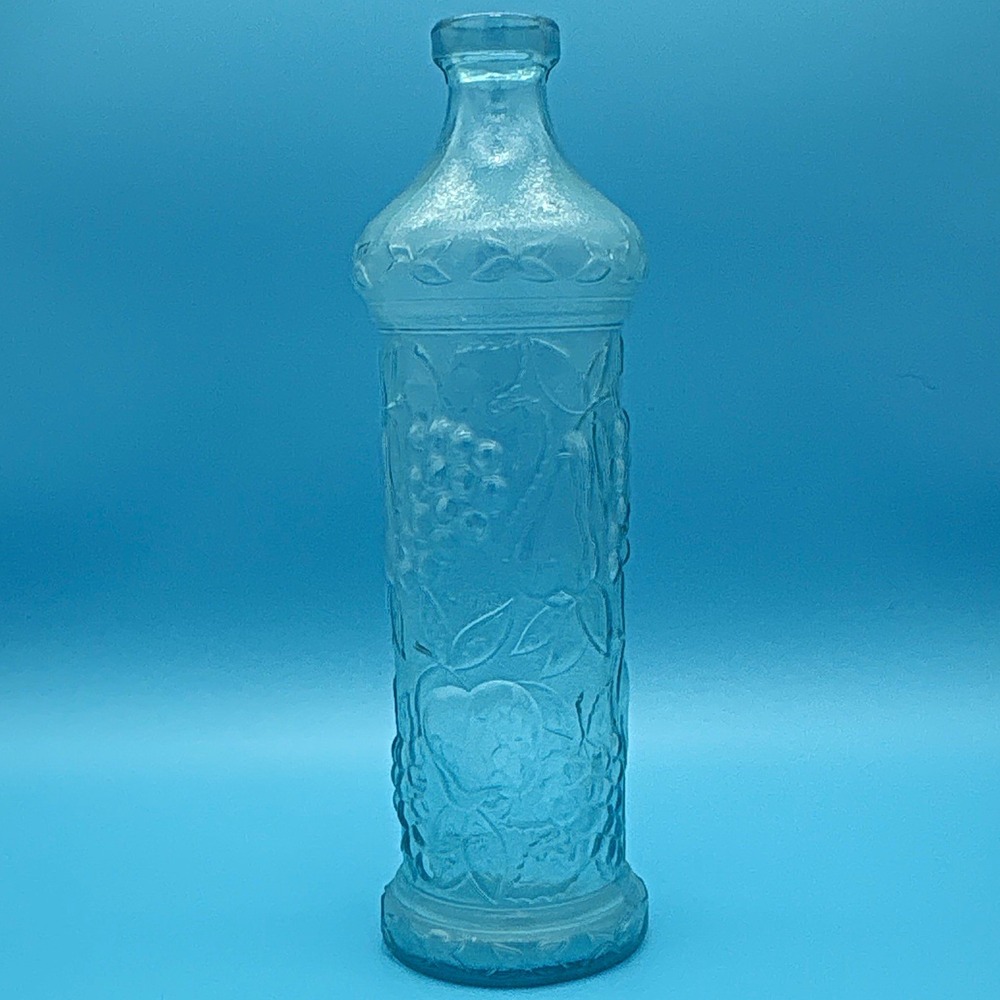 Vintage 1960s Empoli Italy Ice Blue Glass Genie Bottle Fruit Harvest Vase 15"